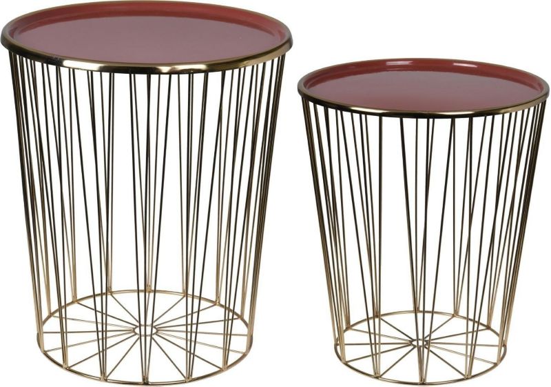 Zestaw 2 stolików kawowych okrągłych FIDELITY INTESI metalowe glamour brązowy złoty do salonu 1 zestaw