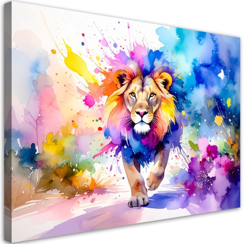 Obraz do pokoju dziecka Feeby Kolorowy Lew w dżungli Akwarela 120x80cm 1szt