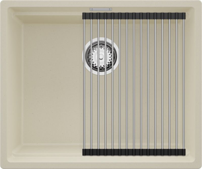 Zlewozmywak Praga Slim PRIMAGRAN Nablatowy 56x47cm do szafki od 60cm, Beżowy + Syfon + Zwijany ociekacz, S284, 1 szt.