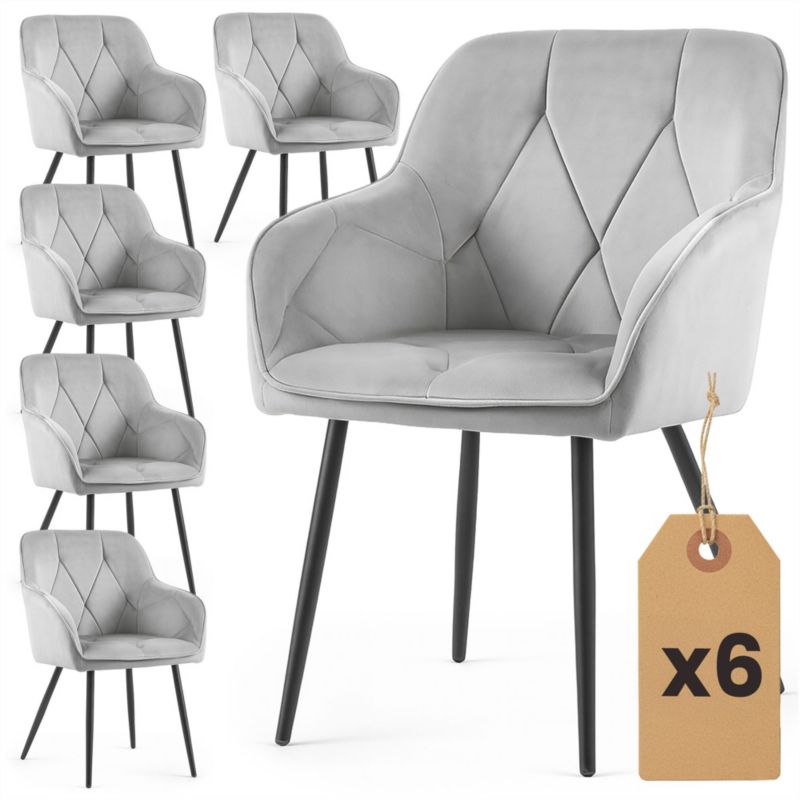 Welurowe krzesło tapicerowane pikowane AKORD Szare DIAMANTE Czarne nogi 6 szt.