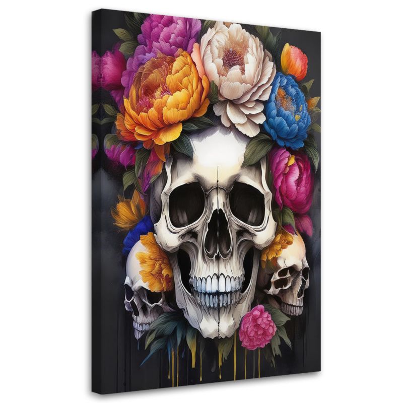 Obraz na płótnie Feeby Czaszka Piwonie Kwiaty Kolorowe 60x90cm 1szt