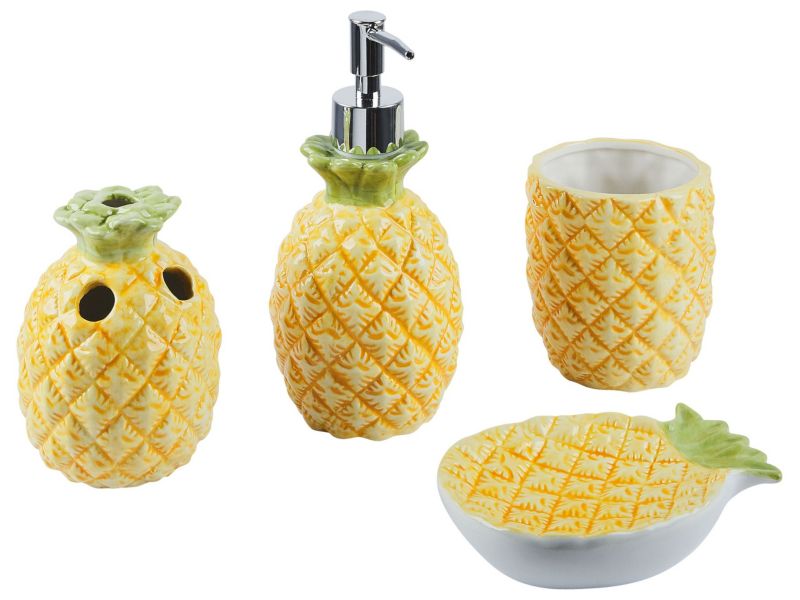 4-częściowy zestaw akcesoriów łazienkowych ananas ceramiczny żółty Maicao 1 kpl