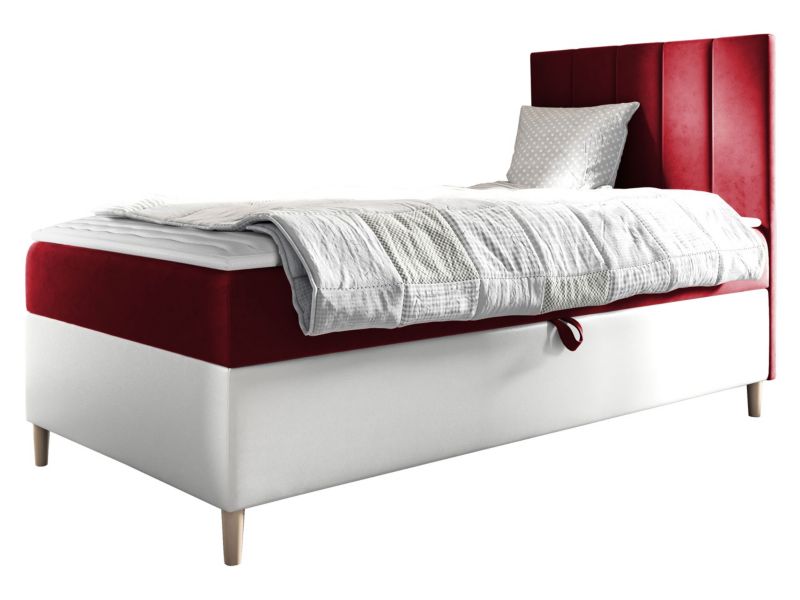 Łóżko kontynentalne MIRJAN 24 Maja Junior 1 80x200, Strona: Prawa biała ekoskóra/karminowa czerwień 1 szt.