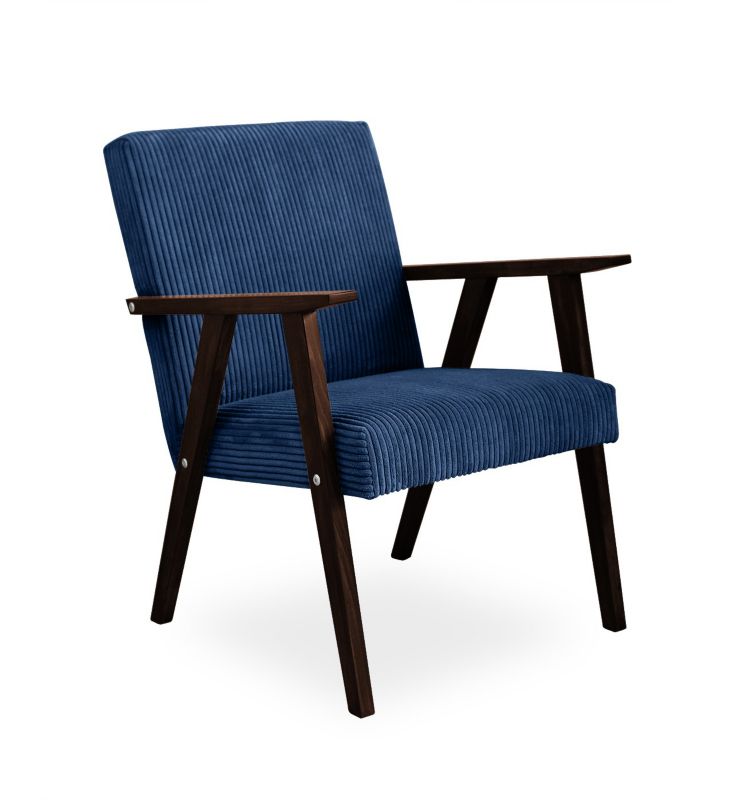 Fotel tapicerowany Bettso Lisek - prl w tkaninie poso na orzechowej nodze granatowy 1szt.