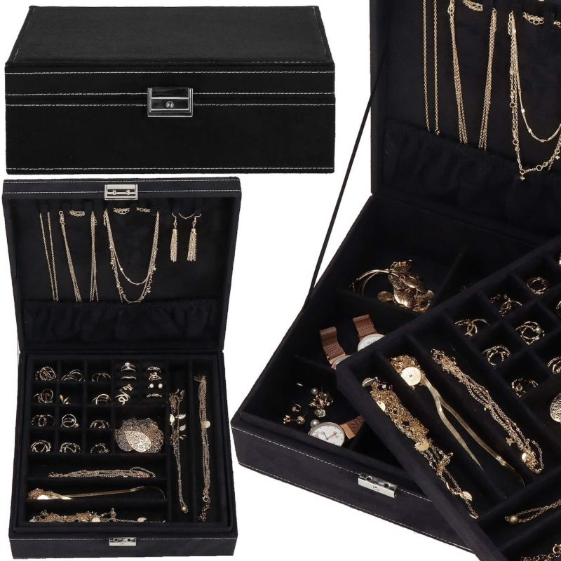 Szkatułka na biżuterię Springos 26x26x9 cm z przegródkami welurowa 1 szt.