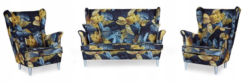 Zestaw wypoczynkowy uszak do salonu sofa fotele Family Meble Ari Print granat 1szt