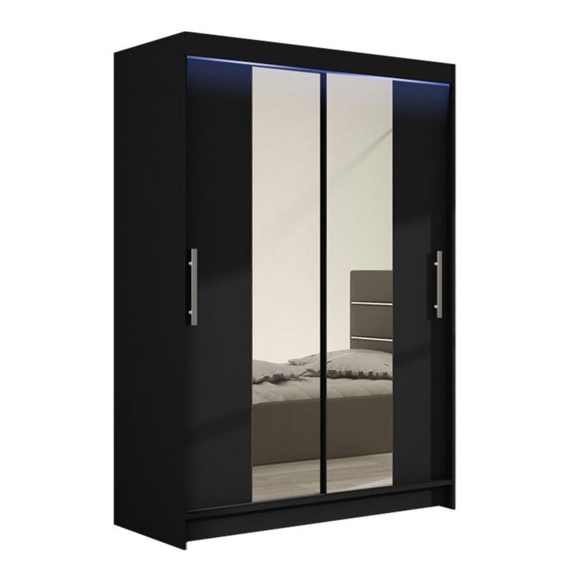 Szafa MIRJAN 24 z drzwiami przesuwnymi Miami II z oświetleniem RGB czarny/lustro 1 szt.