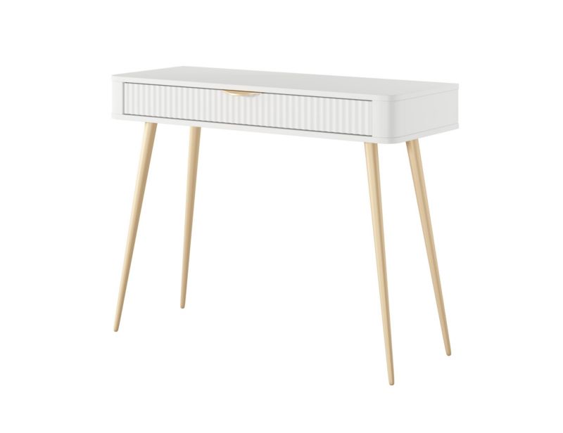 Toaletka z szuflada Bettso Lante z ryflowanymi frontami na duzych złotych nogach biały 1szt.