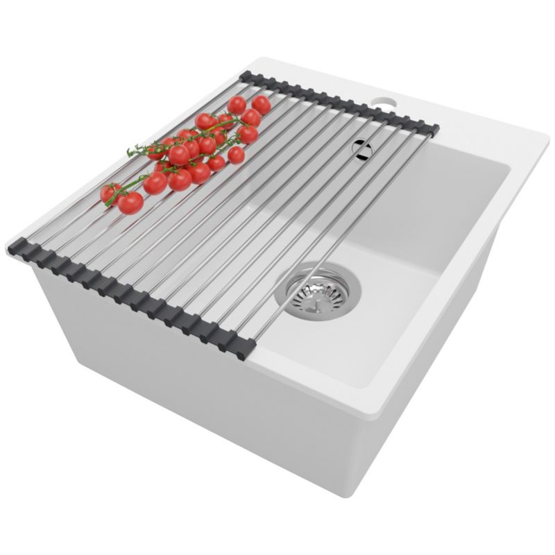 Zlewozmywak Ryga PRIMAGRAN Nablatowy 43x50cm do szafki od 45cm z Syfonem i Dodatkiem Biały 1 szt.