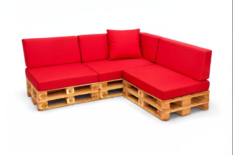 Komplet 8 sztuk poduszek ogrodowych na palety Setagrden 3x120x60cm /3x120x40cm+60x40cm, Czerwone dwustronne poduszki ogrdowe, 1szt