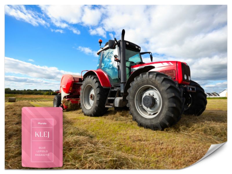 Fototapeta Muralo Czerwony Traktor Pole 300x210 cm 1szt.