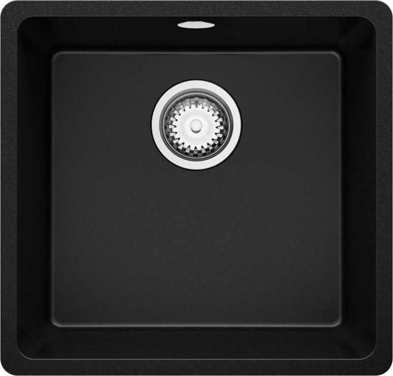 Zlewozmywak Wenecja Slim Easy PRIMAGRAN Nablatowy 46x44cm do szafki od 50cm, Czarny + Syfon, S027, 1 szt.