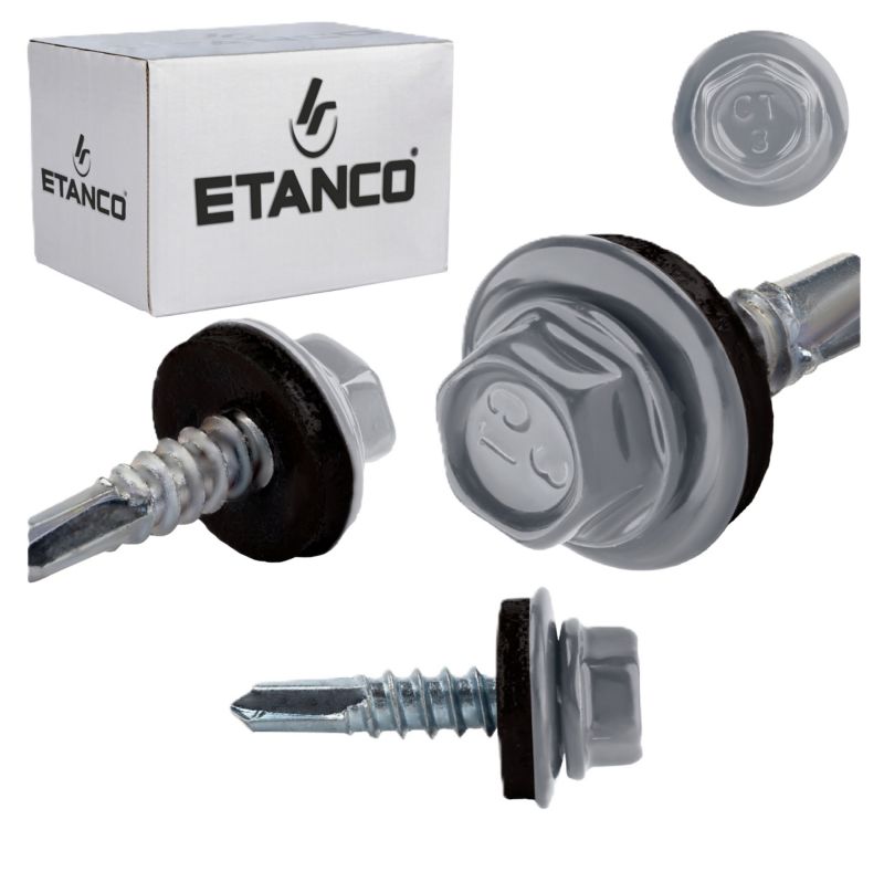 Wkręty samowiercące Etanco GT3 Z14 malowane RAL 9006 z podkładką EPDM 4,8x19 mm 250szt