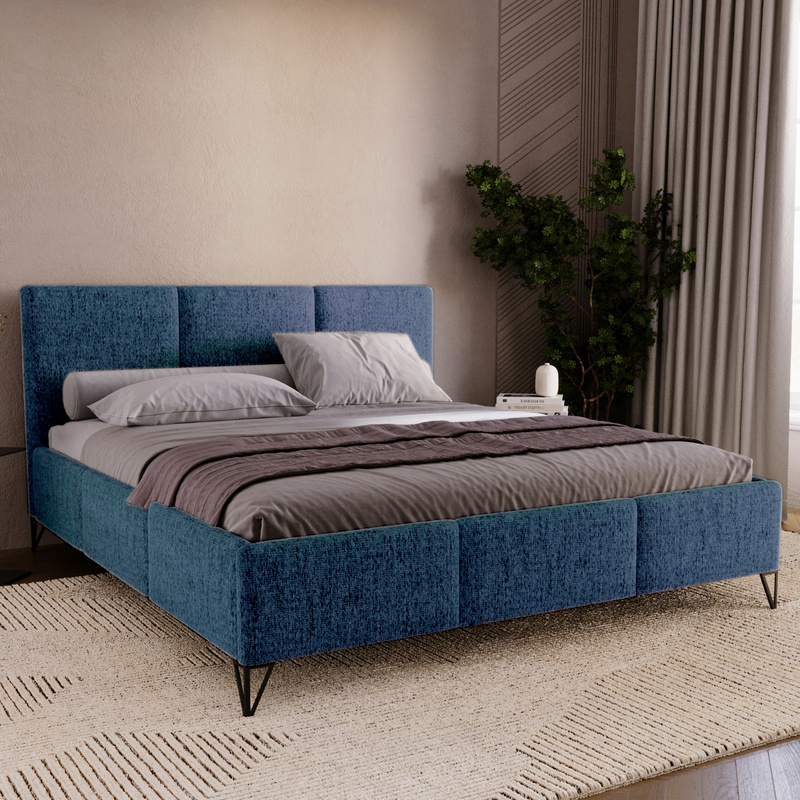 Łóżko do sypialni LORIO 140x200 cm niebieskie z pojemnikiem na pościel