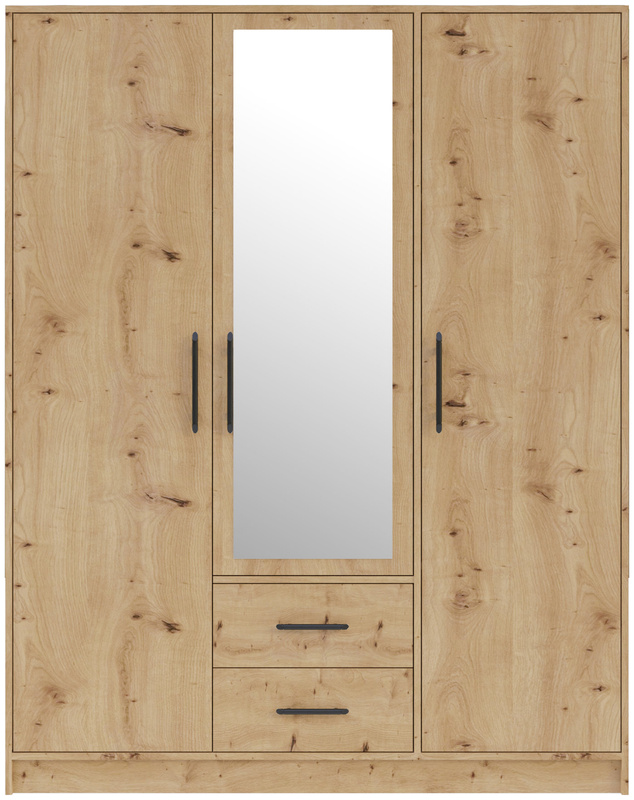 Nowoczesna szafa trzydrzwiowa z półkami i drążkiem SEVAS dąb artisan