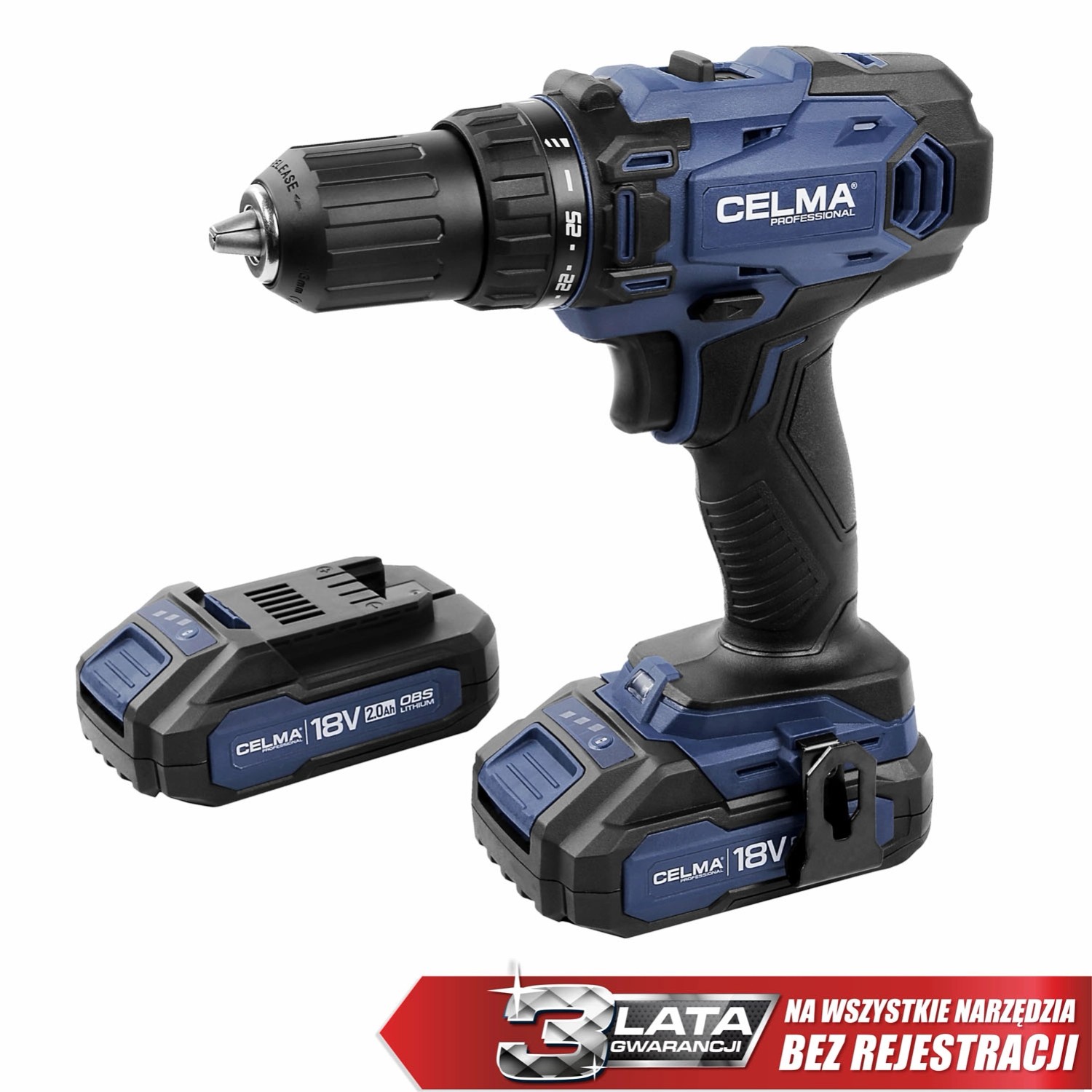 CELMA Professional Wiertarko-wkrętarka akumulatorowa WAK-Li 18OBS 18V 2x2,0 Ah