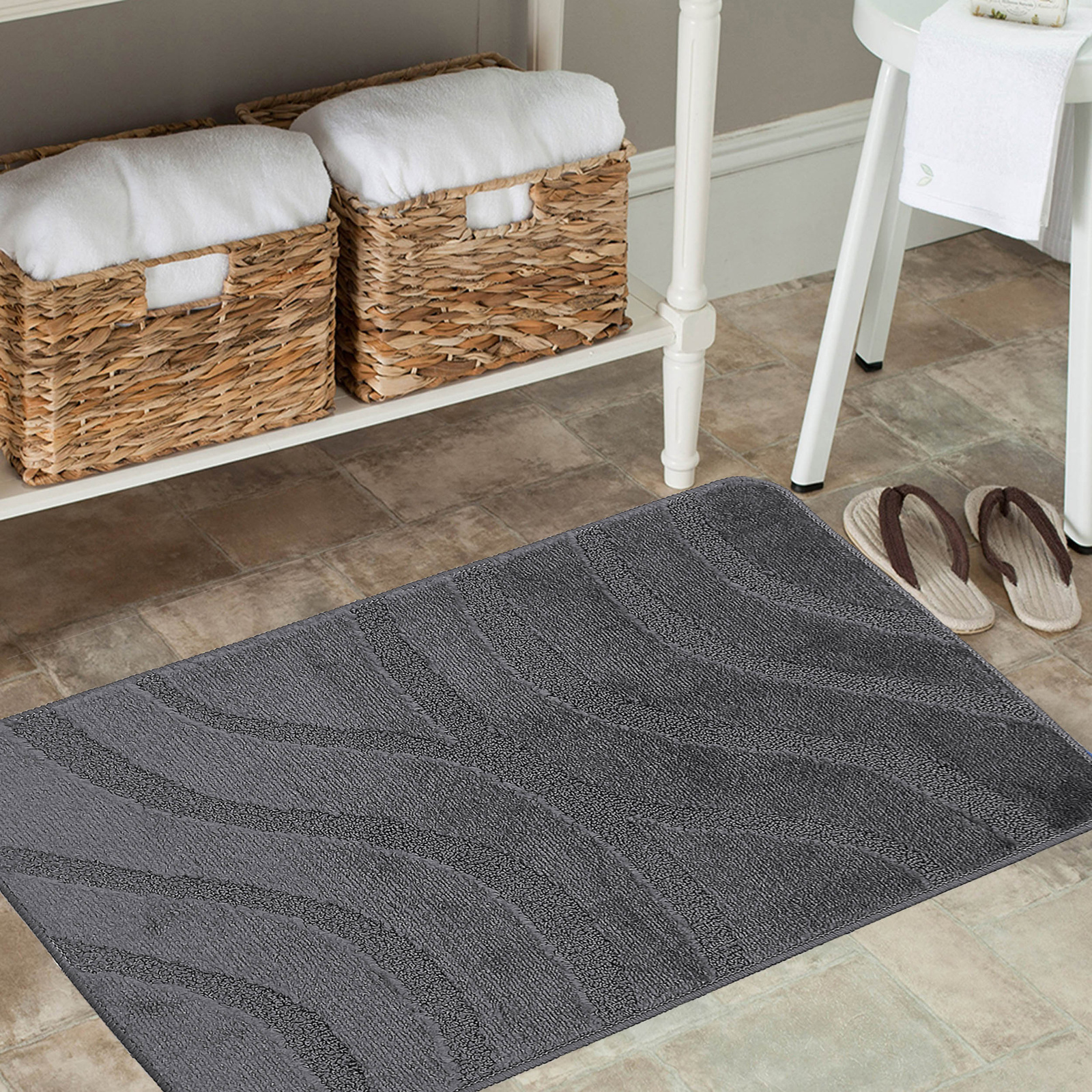 Komplet łazienkowy z wycięciem pod toaletę Montenegro Fale - ciepły szary