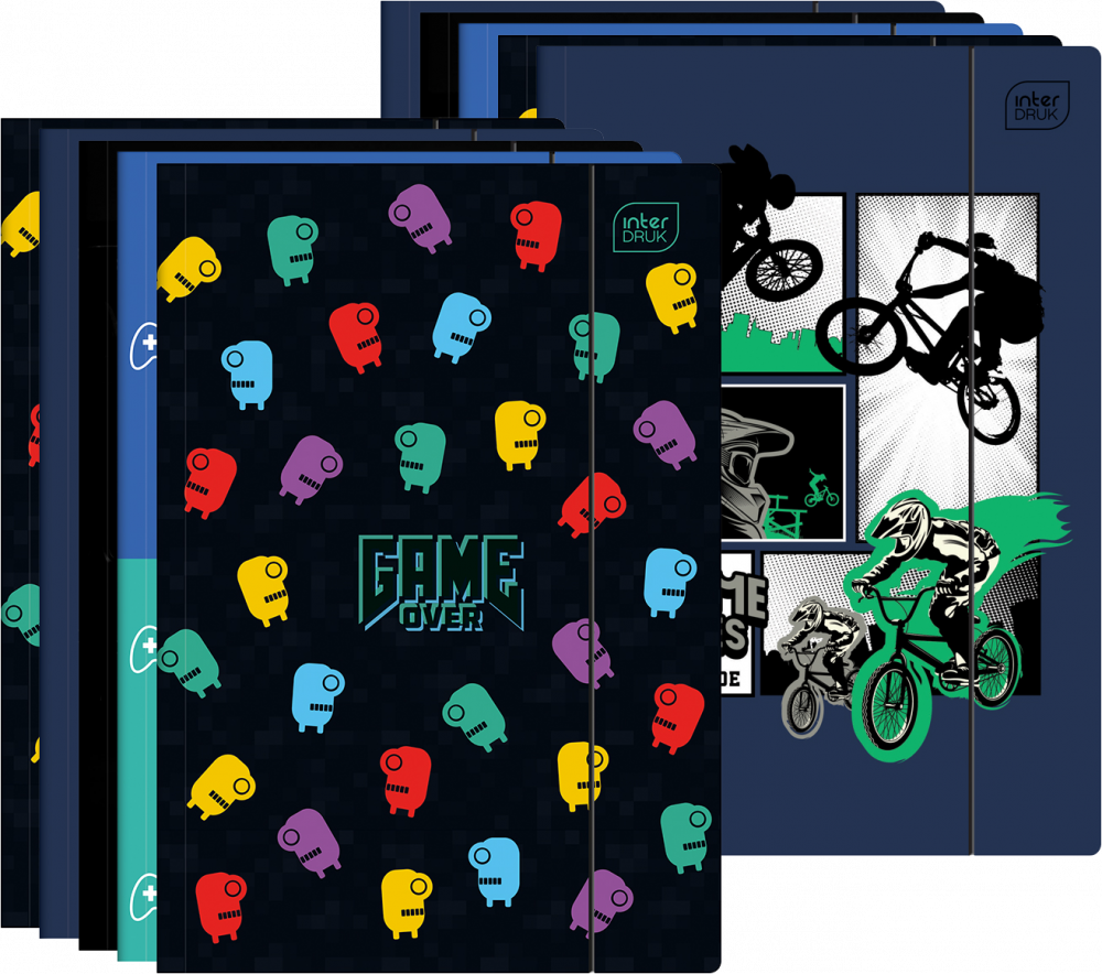 10x Teczka kartonowa z gumką Interdruk UV Boys, A4+, 350g, mix wzorów