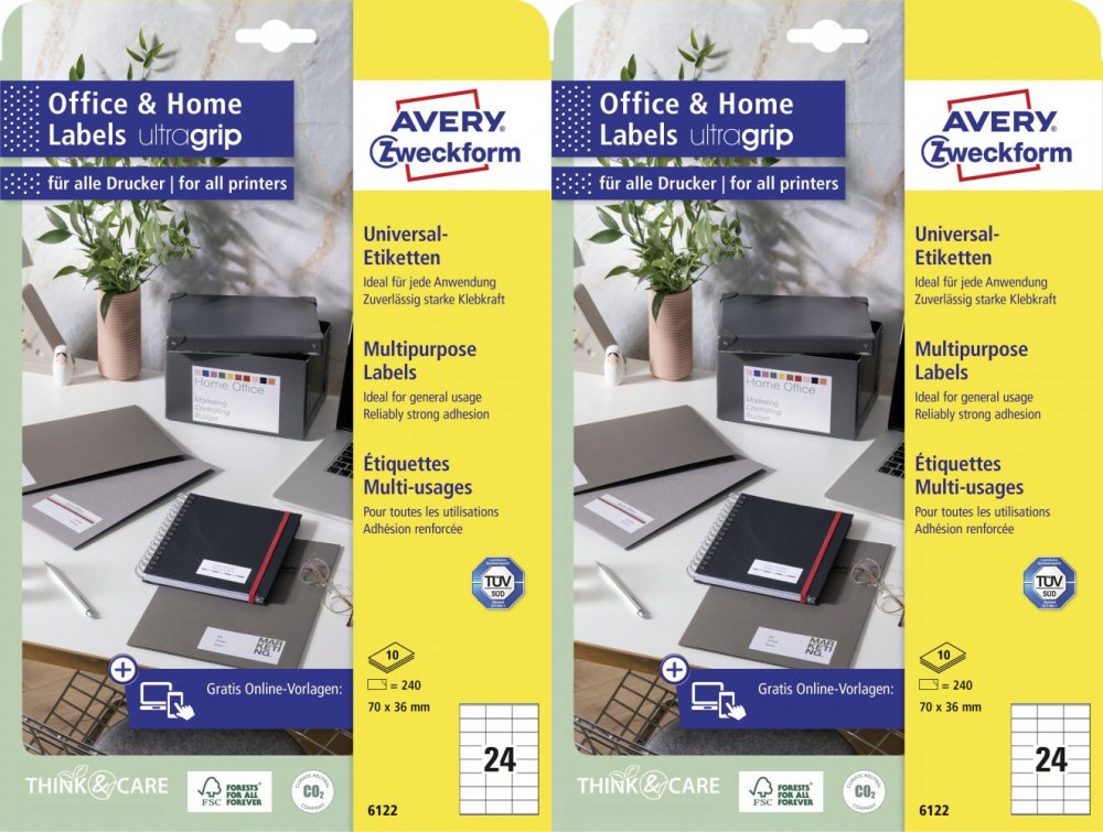 2x Etykiety samoprzylepne Avery Zweckform, 70x36mm, 10 arkuszy, biały