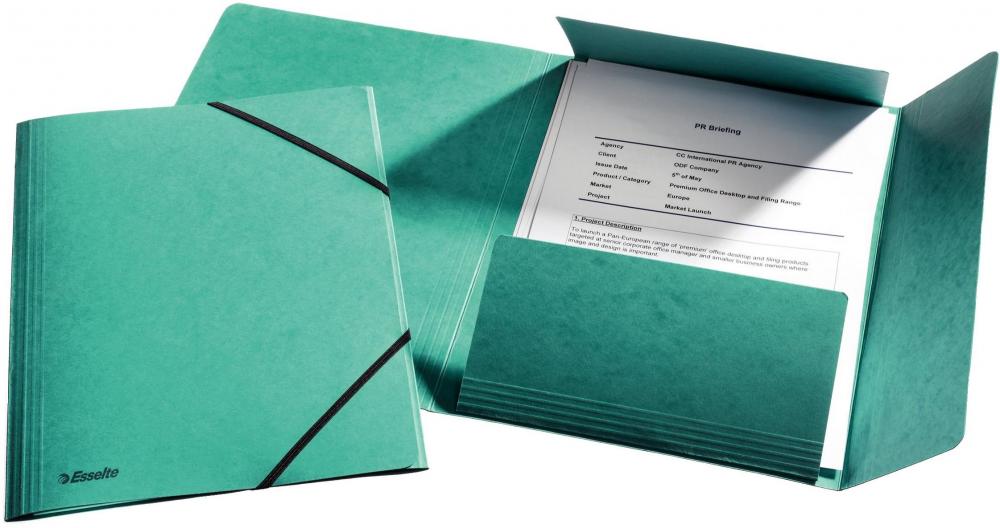 Teczka preszpanowa z narożną gumką Esselte, A4, 330g/m2, 4mm, zielony
