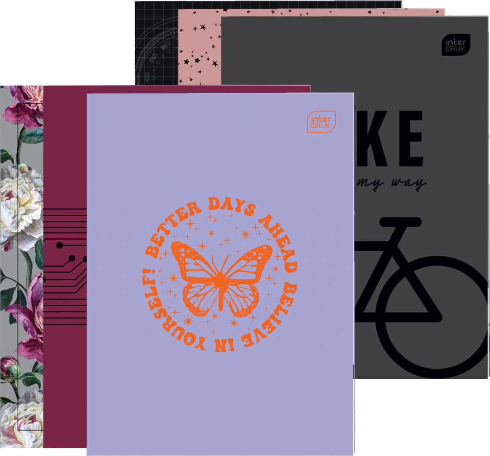 6x Zeszyt w linie Interdruk UV, A4, 80 kartek, mix wzorów