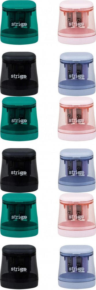 12x Temperówka Strigo, z pojemnikiem, 2 otwory, mix kolorów