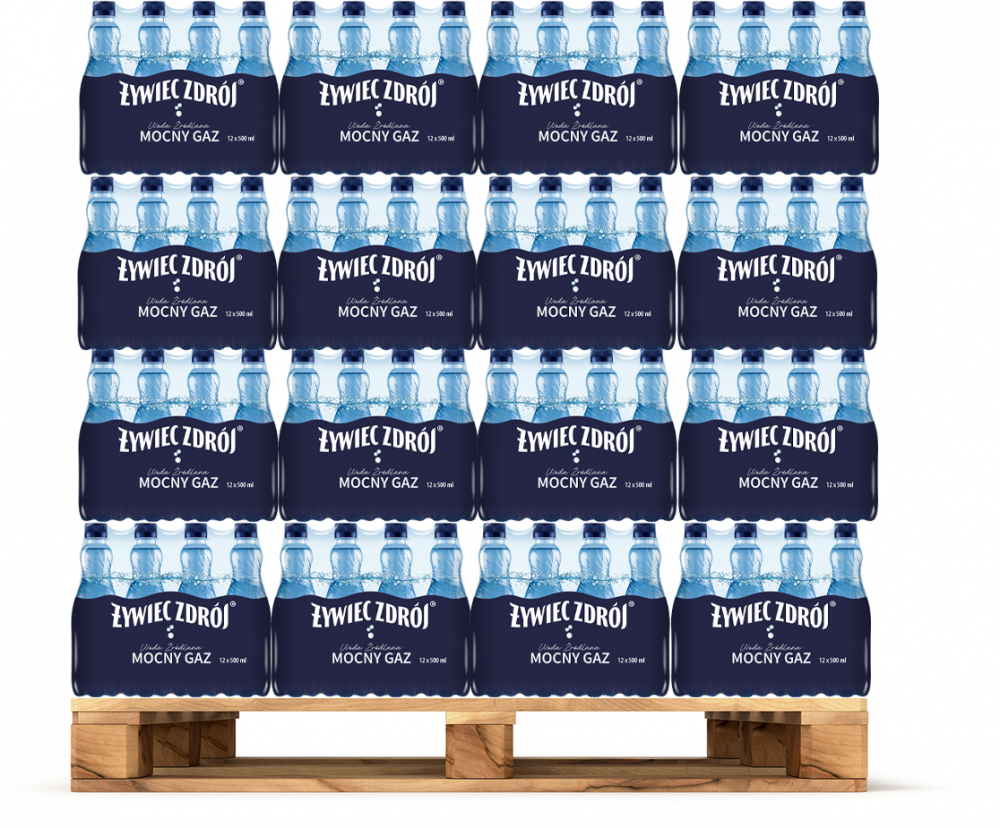 600x Woda mocno gazowana Żywiec Zdrój, 0.5l, butelka PET