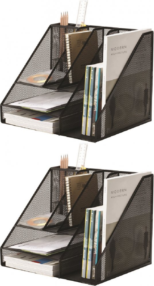 2x Organizer z przybornikiem Q-Connect, Office Set, A4, metalowy (druciany), 345x290x295mm, czarny