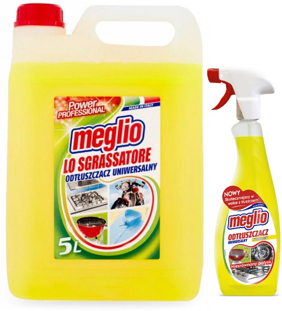 Zestaw: Płyn odtłuszczający Meglio, cytrynowy, 5l + 750ml (z rozpylaczem)