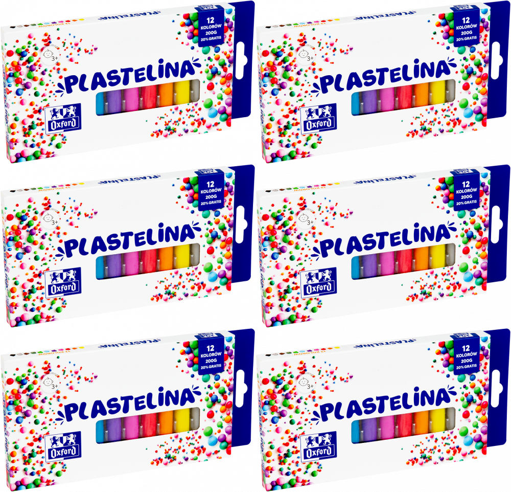 6x Plastelina Oxford mix kolorów, 12 kolorów, 200g