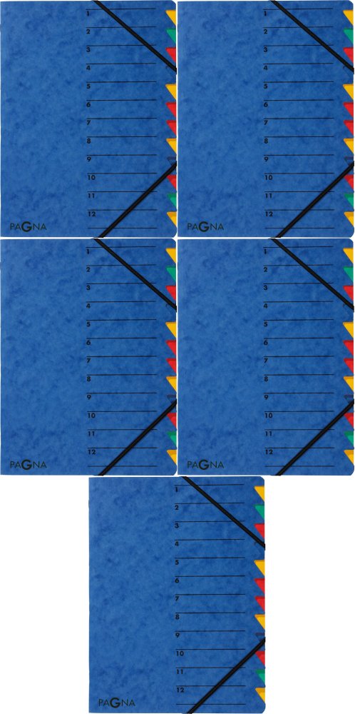 5x Teczka z przegródkami Pagna, A4, 12 przekładek, niebieski