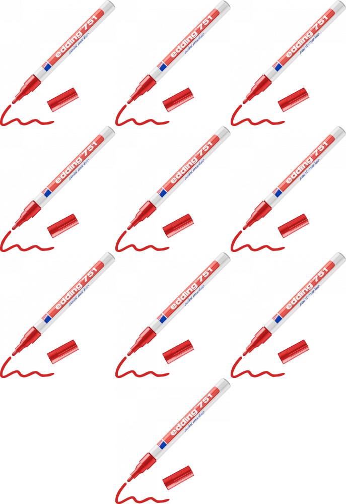 10x Marker olejowy edding 751, w aluminiowej obudowie, okrągła, 1-2mm, czerwony