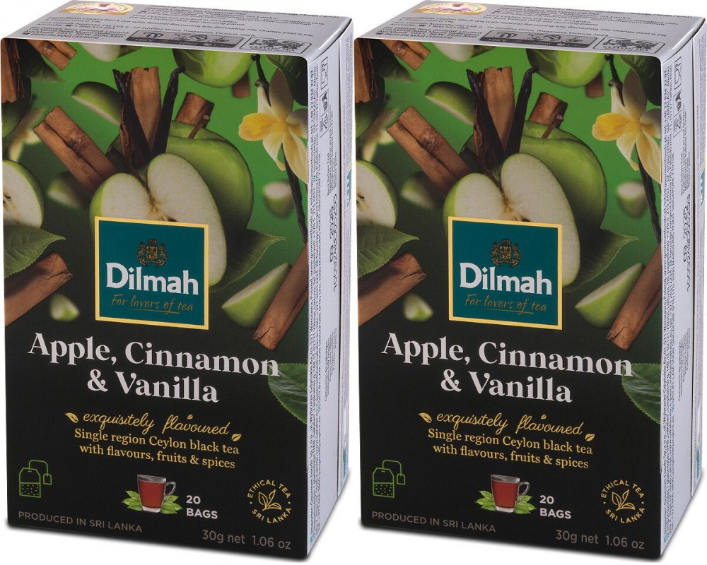 2x Herbata czarna aromatyzowana w torebkach Dilmah Apple, Cinnamon&Vanilla, jabłko/cynamon/wanilia, 20 sztuk x 1.5g