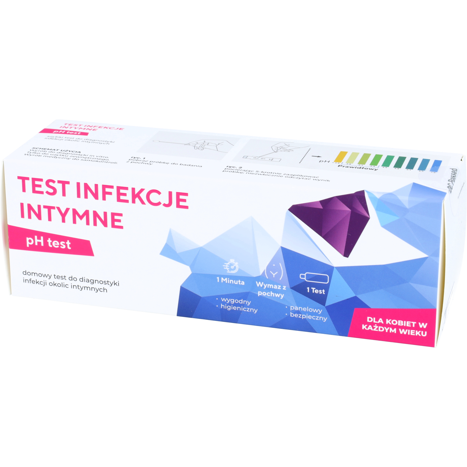 Diather - domowy, panelowy test infekcje intymne, test do określania zakresu ph pochwy w celu identyfikacji zakażenia, 1 sztuka