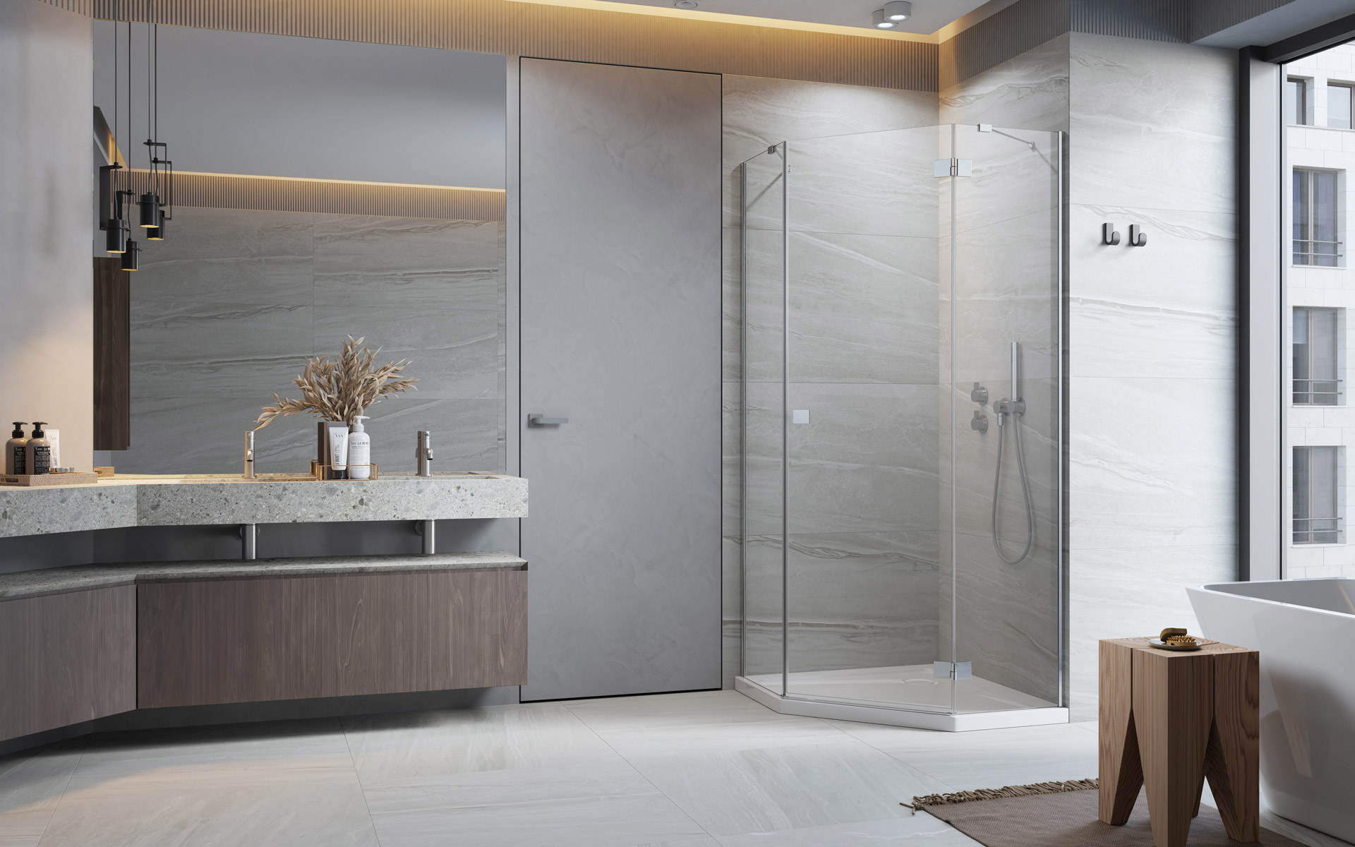 Radaway Essenza New PTJ komplet 2 ścianek prysznicowych do kabiny 90x100 cm szkło przezroczyste 1385056-01-01