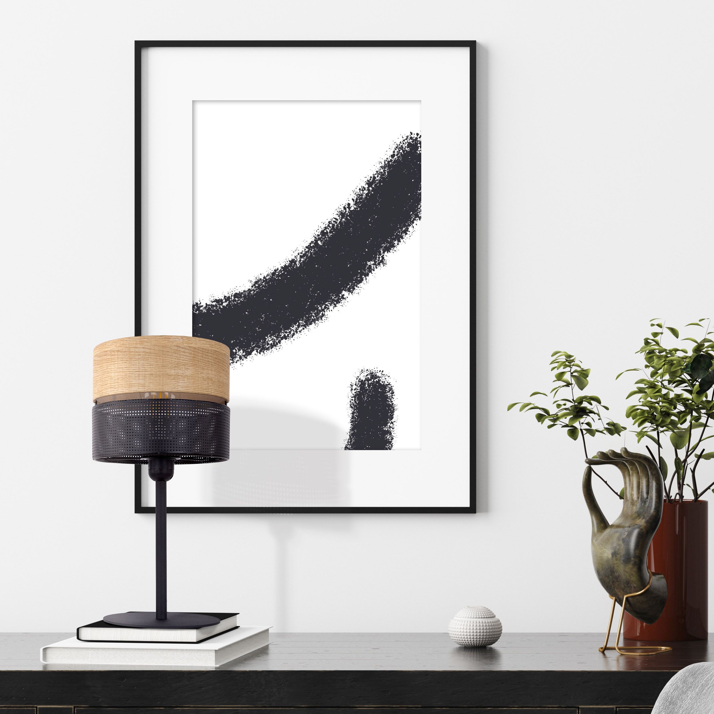 TK Lighting Nicol lampa stołowa 1x15W czarny/drewno 5124