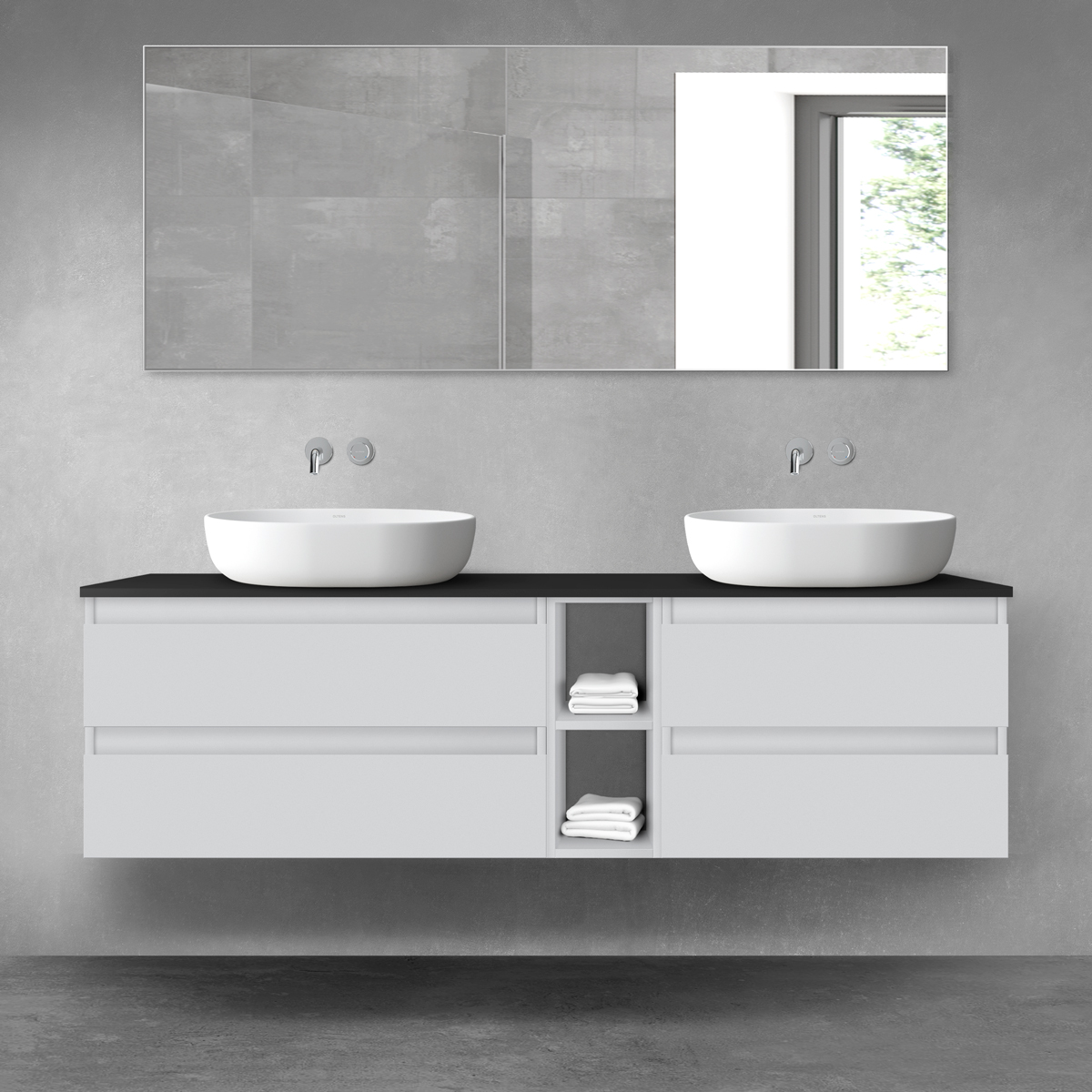 Oltens Vernal zestaw mebli łazienkowych 160 cm z blatem szary mat/czarny mat 68636700 - Wysyłka w 24h