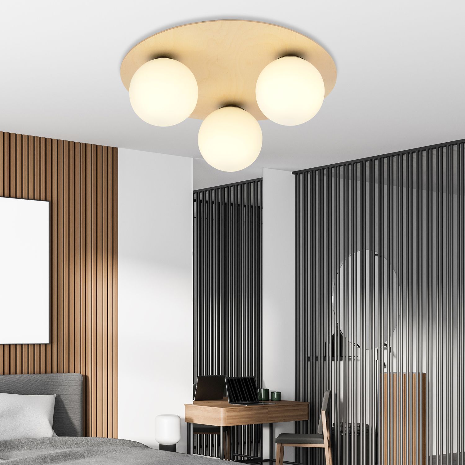 Emibig Kenzo lampa podsufitowa 3x10 W drewno-opal 1142/3B