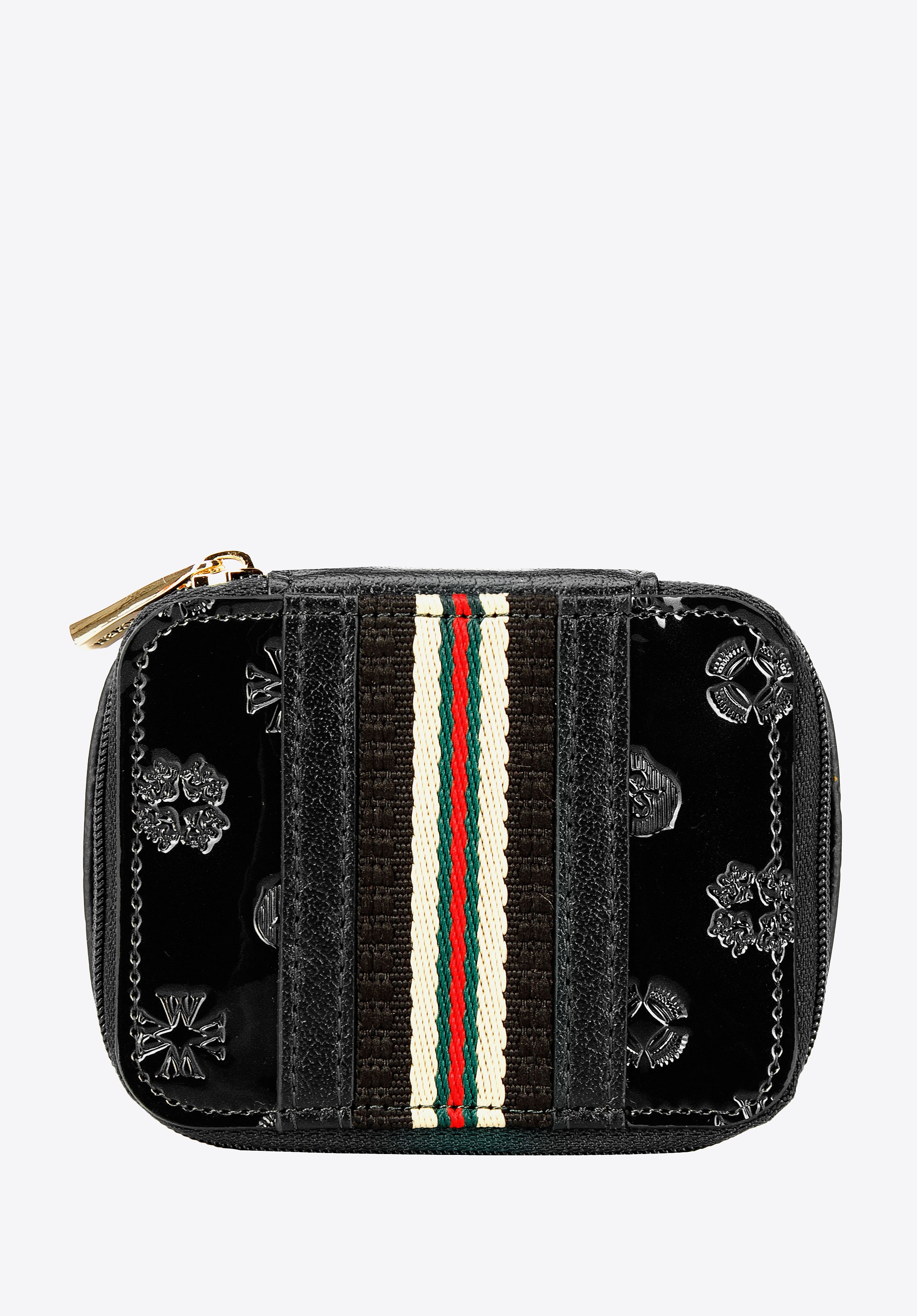 Kosmetyczka z lakierowanej skóry tłoczonej w monogram z tasiemką