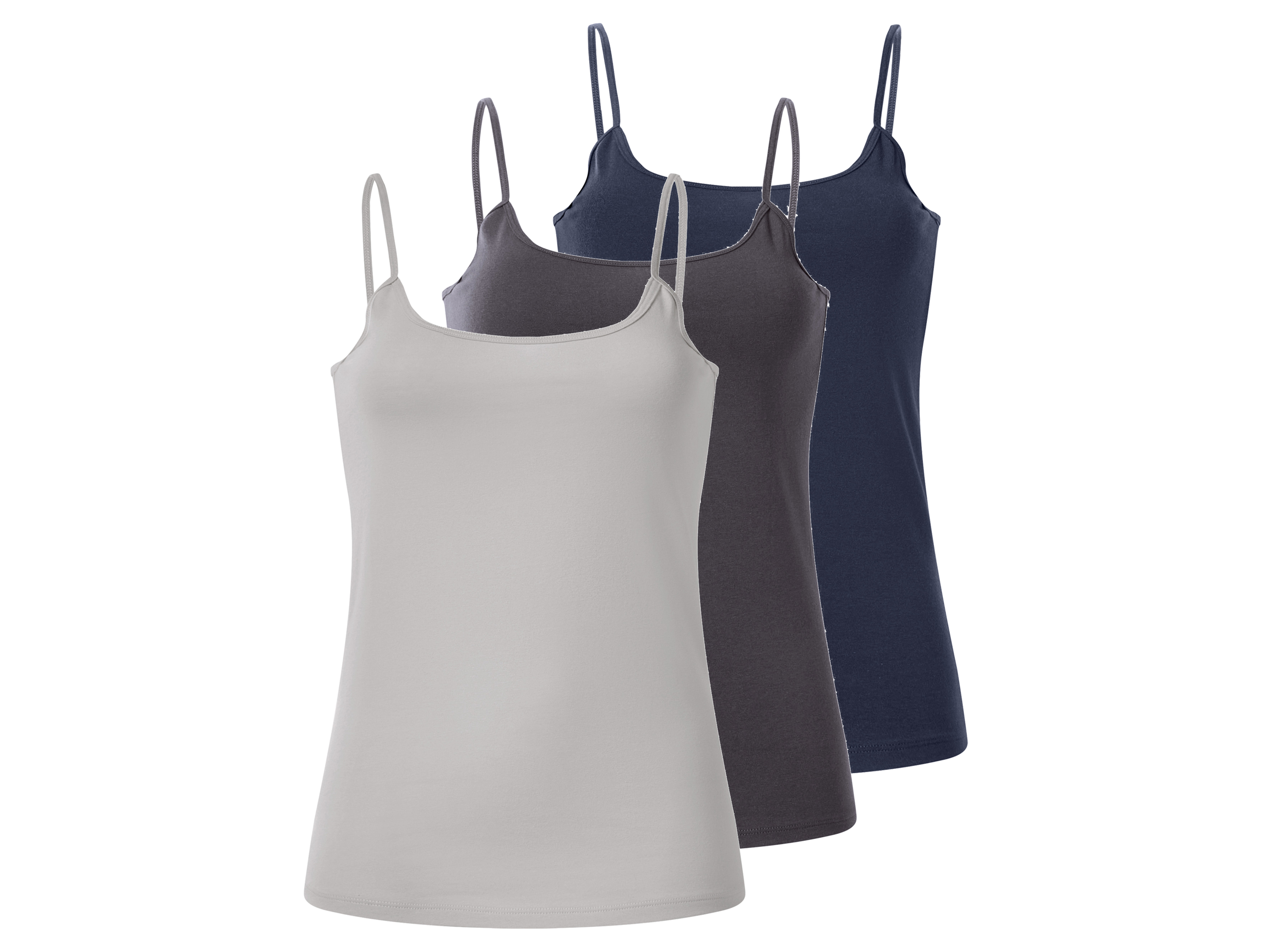esmara Koszulki damskie na ramiączkach z bawełną, 3 sztuki Granatowy/szary, L44/46