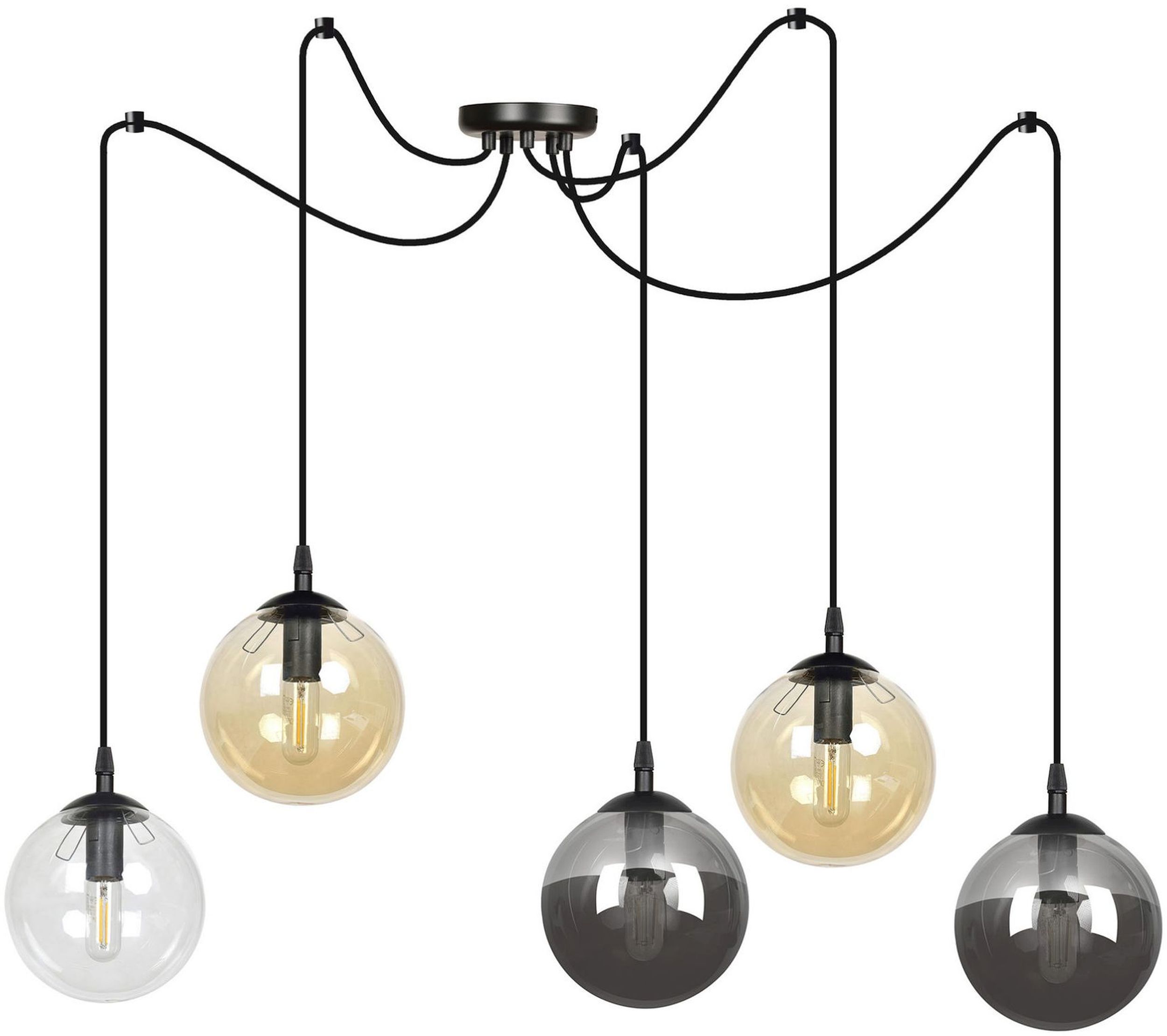 Darmowa Dostawa - Lampa wisząca 5x10 W czarna-przezroczysta-bursztynowa-grafitowa Emibig Gigi 9395