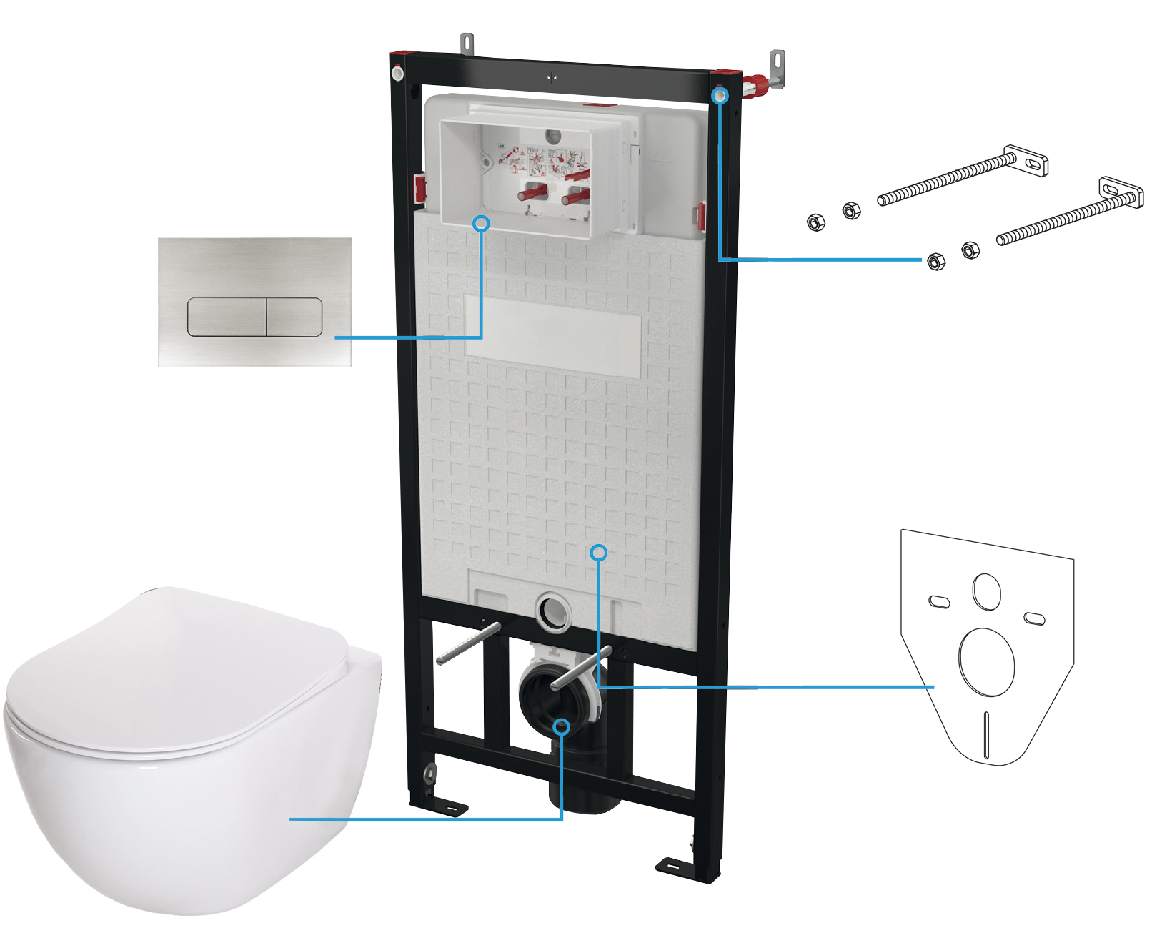 Darmowa Dostawa - Zestaw stelaż z miską, deską i przyciskiem Deante Peonia CDEF6ZPW