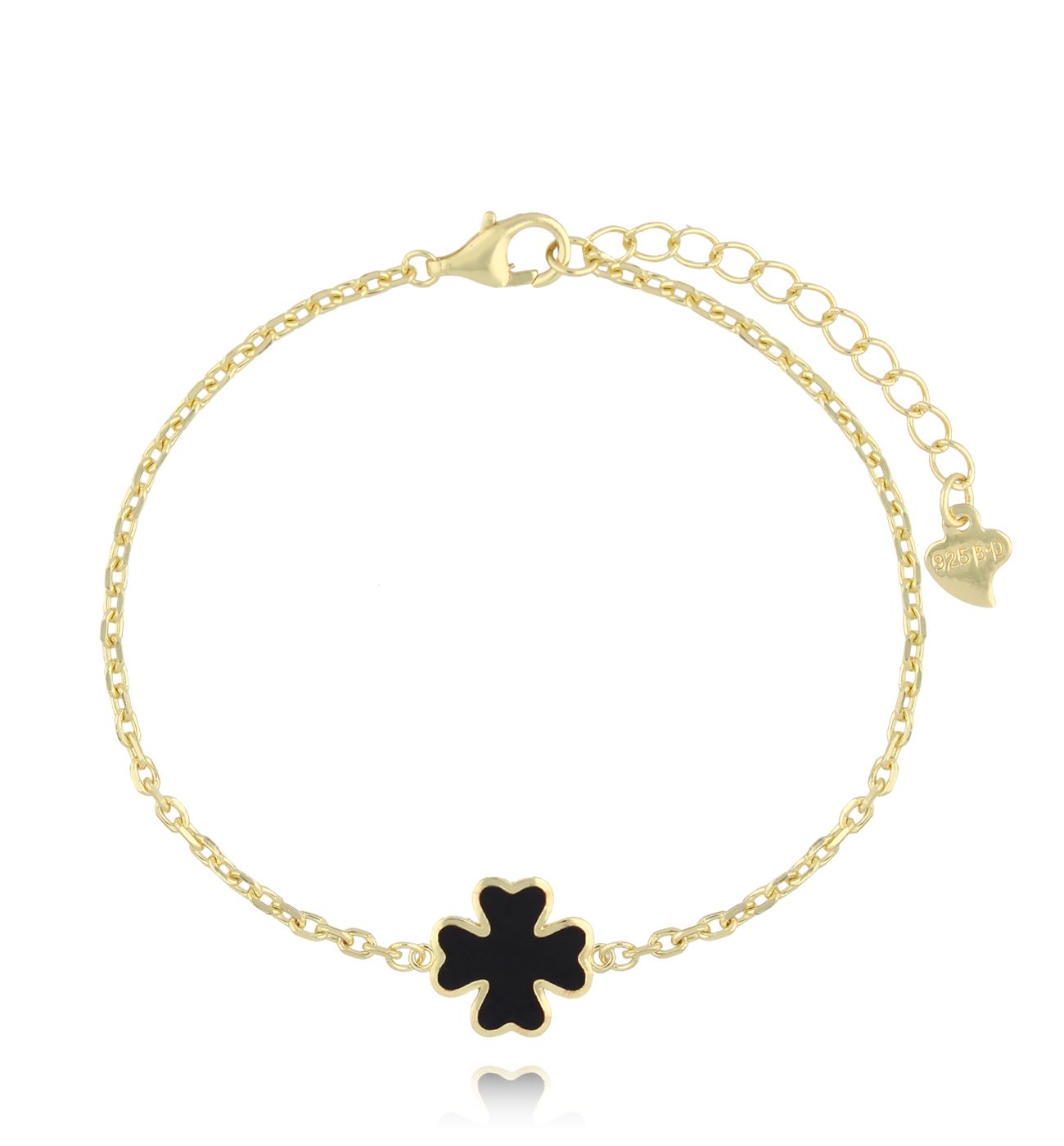 Bransoletka złota z koniczynką i czarną emalią BCA0024
