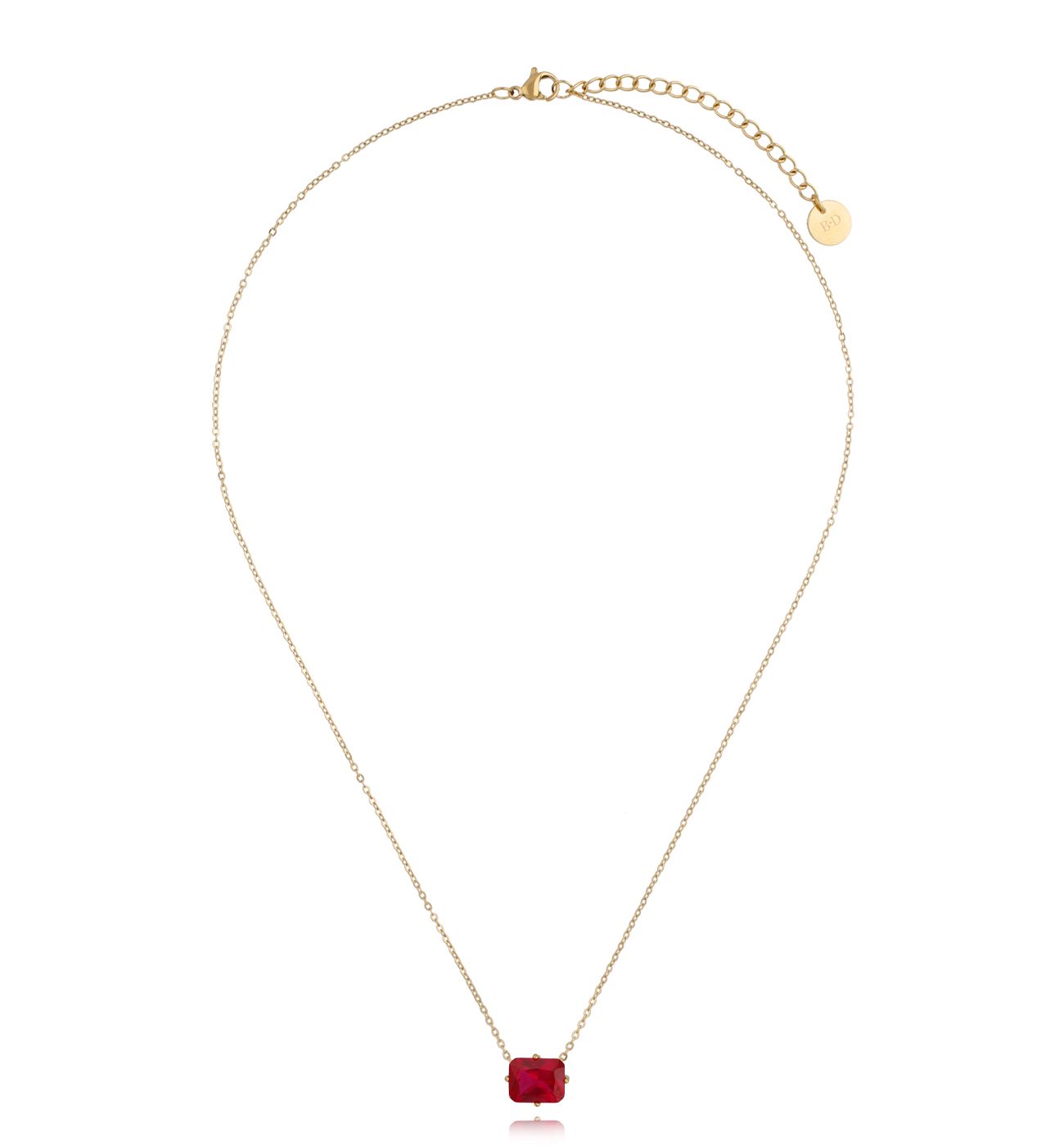 Naszyjnik złoty z fuksjowym kryształkiem Merlin - By Dziubeka