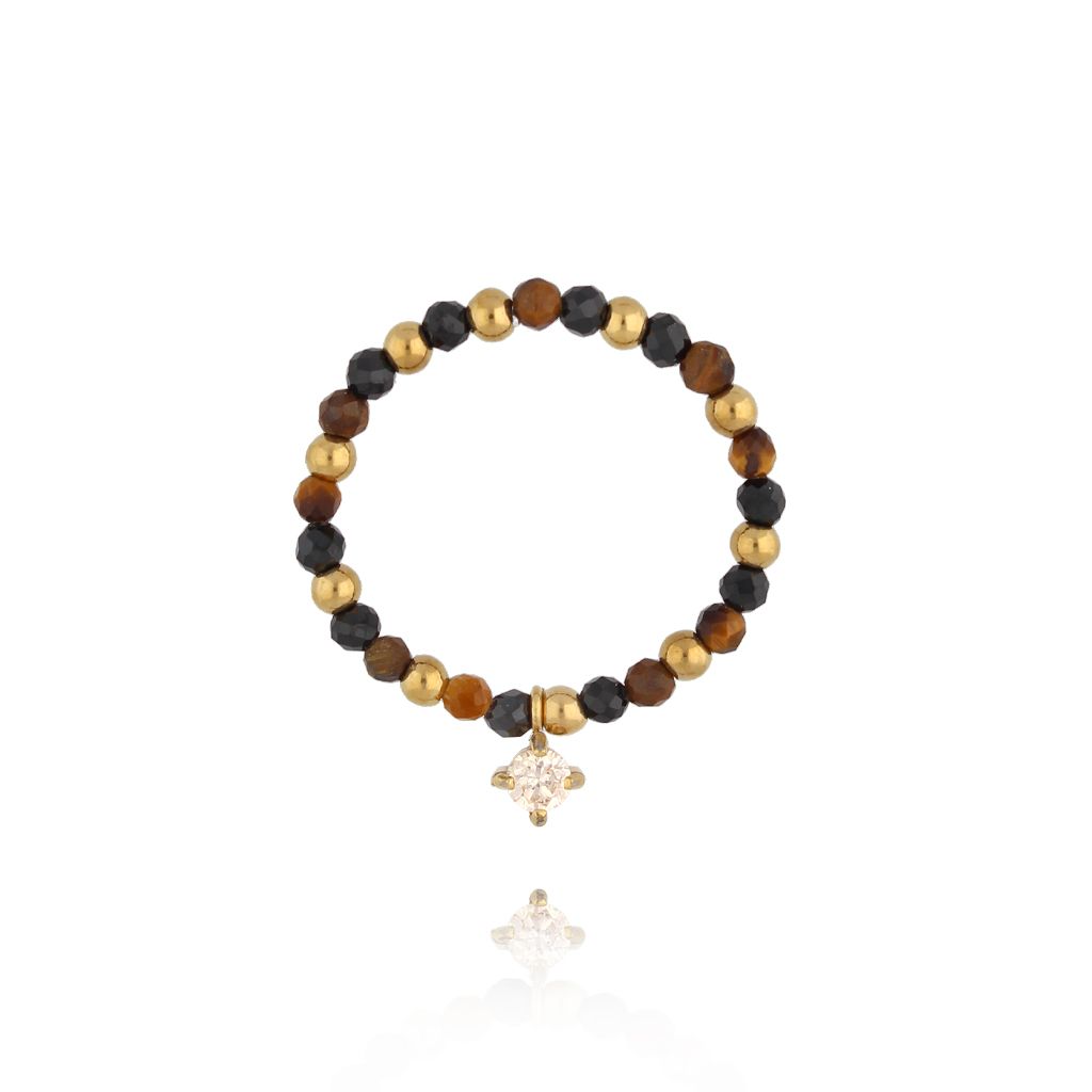 Pierścionek z tygrysim okiem i spinelami PSC0725 - By Dziubeka