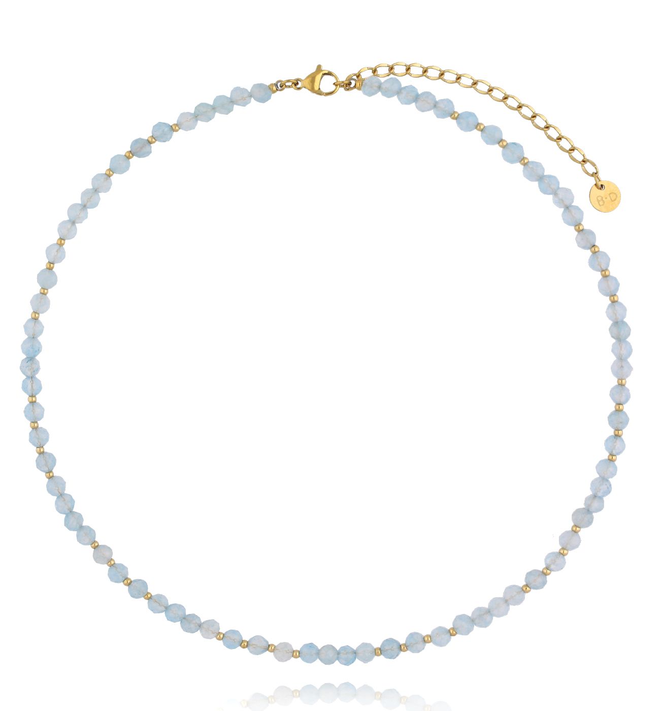 Naszyjnik z niebieskiego jadeitu z pozłacanymi detalami - By Dziubeka