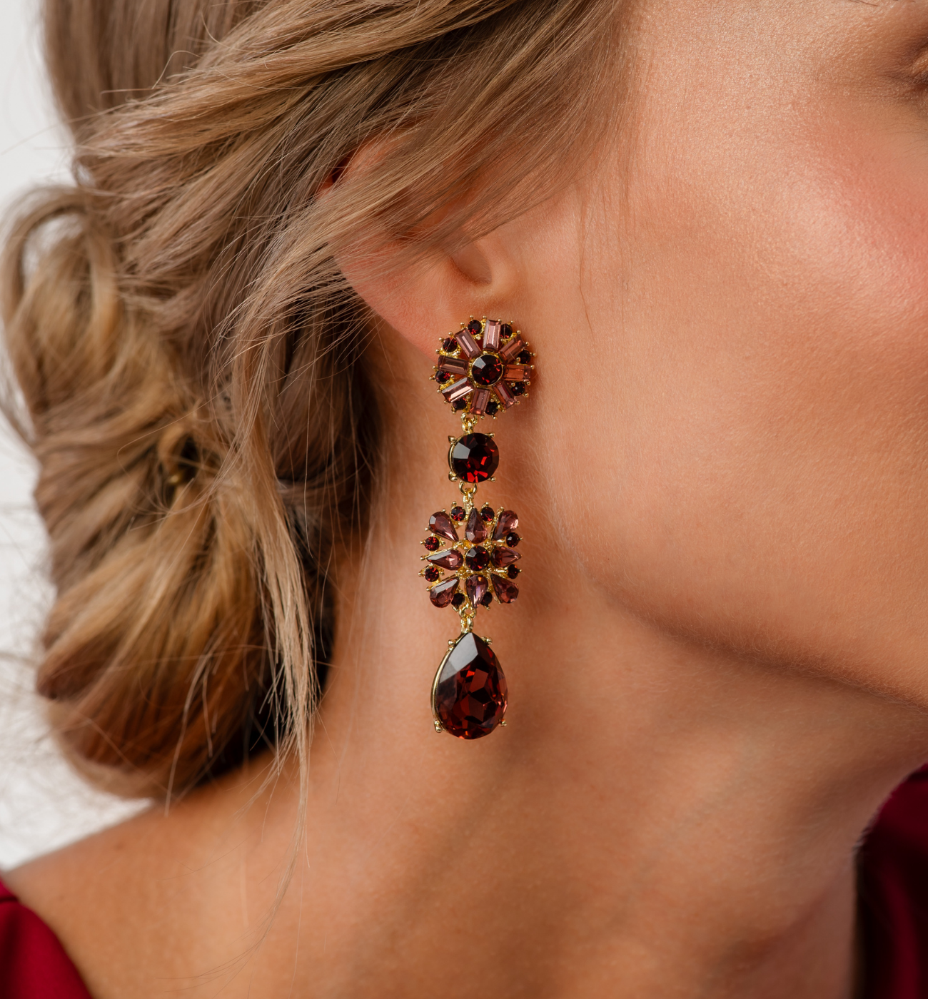 Kolczyki bordowe z kryształkami KSS1964