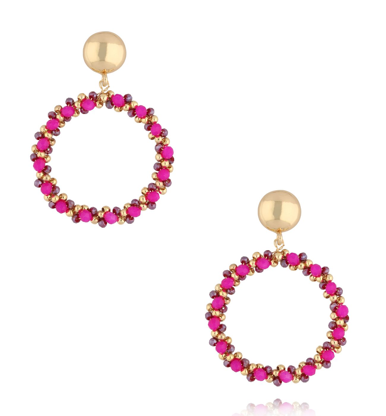Kolczyki okrągłe z fuksjowymi kryształkami KWE0220