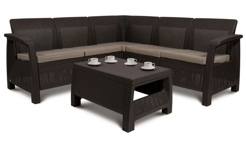 Zestaw ogrodowy Keter Corfu Relax sofa narożna + stolik komplet dla 5 osób Brąz 1 kpl.