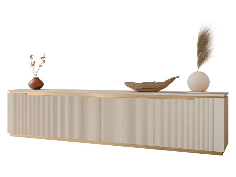 Szafka RTV MIRJAN 24 Hilafin 4K beż piaskowy + złoty 1 szt.